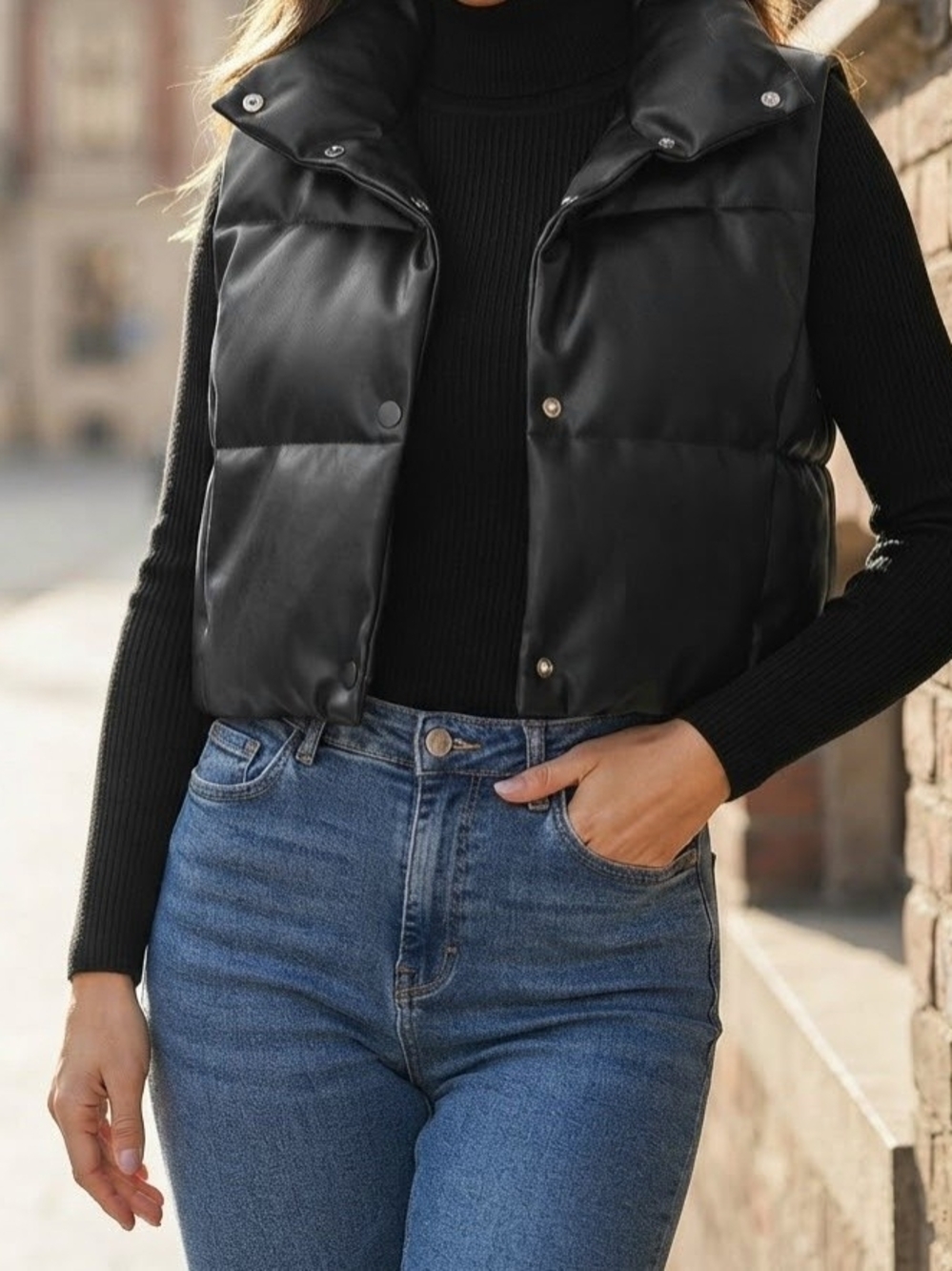 Sebby Collectiom Faux Leather Vest Cropped